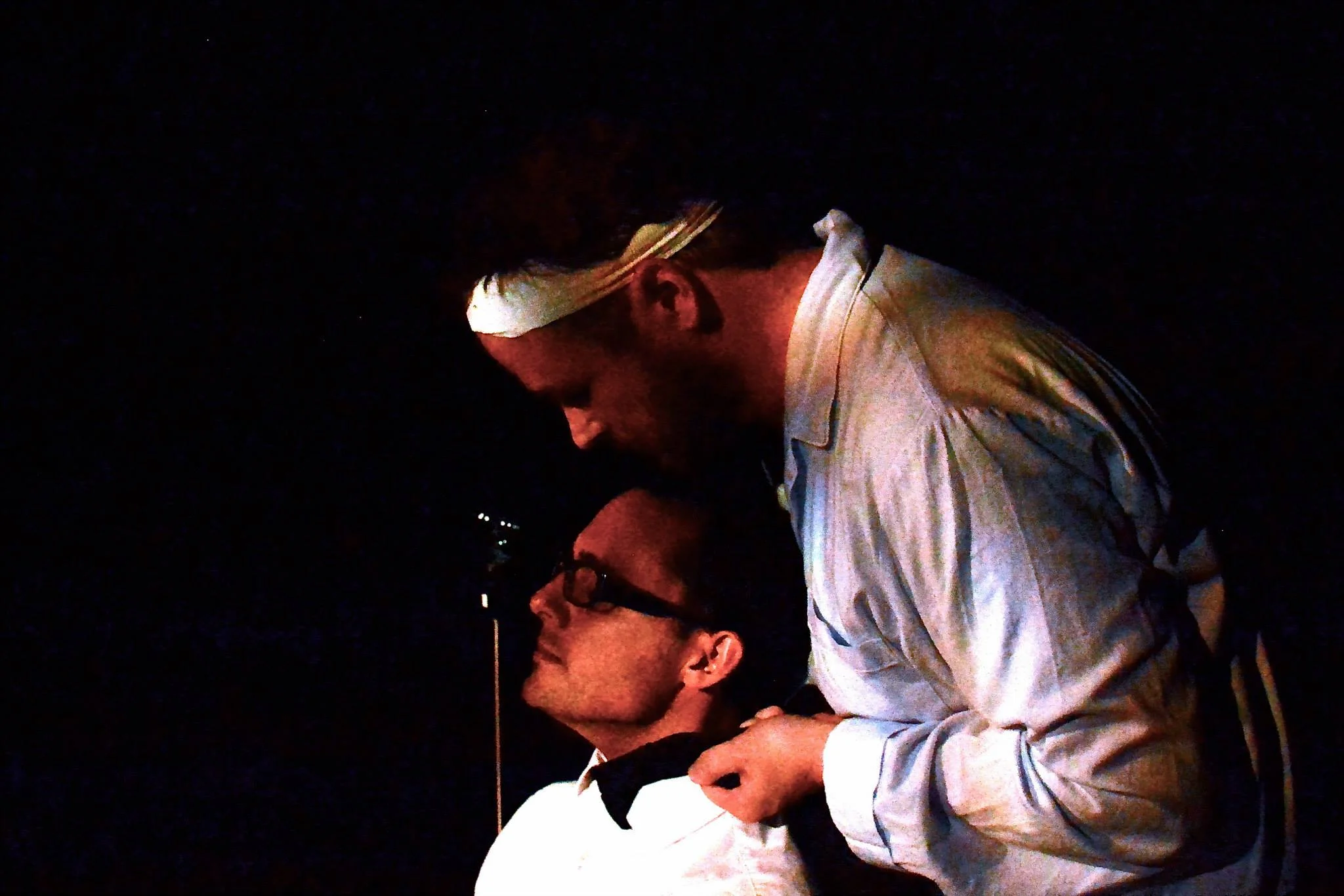 THE SCREENS (Left Coast Theatre Co.): Rich Sargent (seated) as Damien and Neil Higgins as Allen.