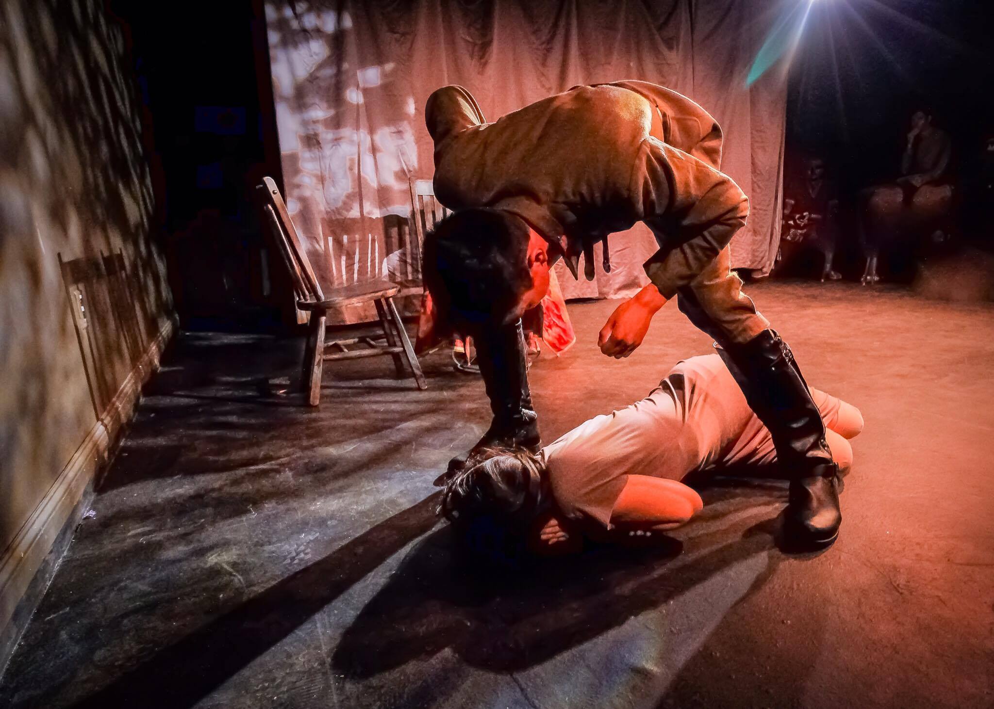 Paradise Factory (New York, NY): Mao Sun (standing) as Hideki and Meggy Hai Trang as Daiyu in SAITAMA 埼玉 by Erik Champney. Photo by Bryan Cash.