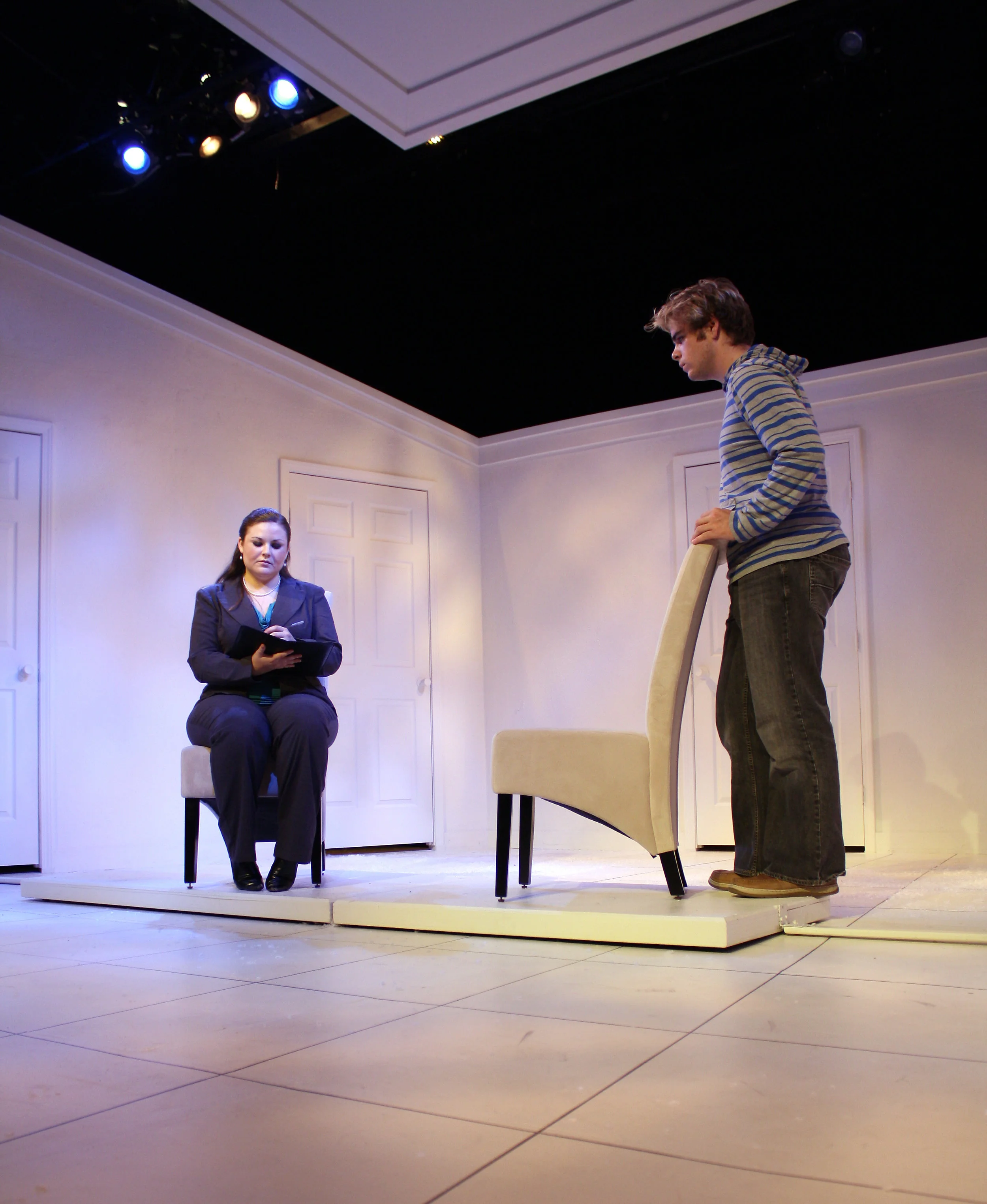 Rachel Havird (L) as Lang and Barry James Acosta as Georgie in PANGAEA by Erik Champney. Photo by Kelly Phelan-Powell.