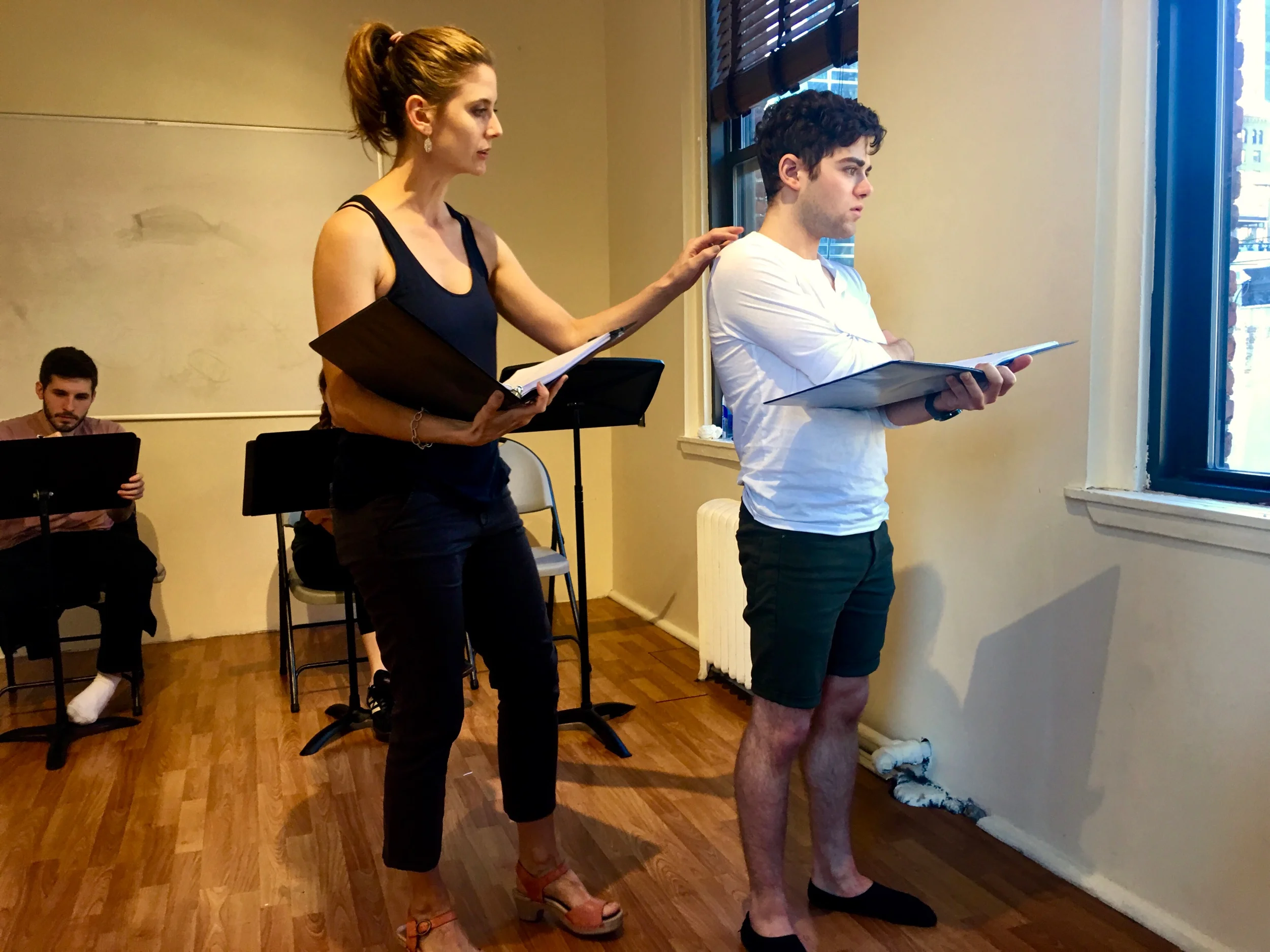 Elizabeth Inghram (L) as Lang and Misha Osherovich as Georgie in rehearsal for PANGAEA by Erik Champney.