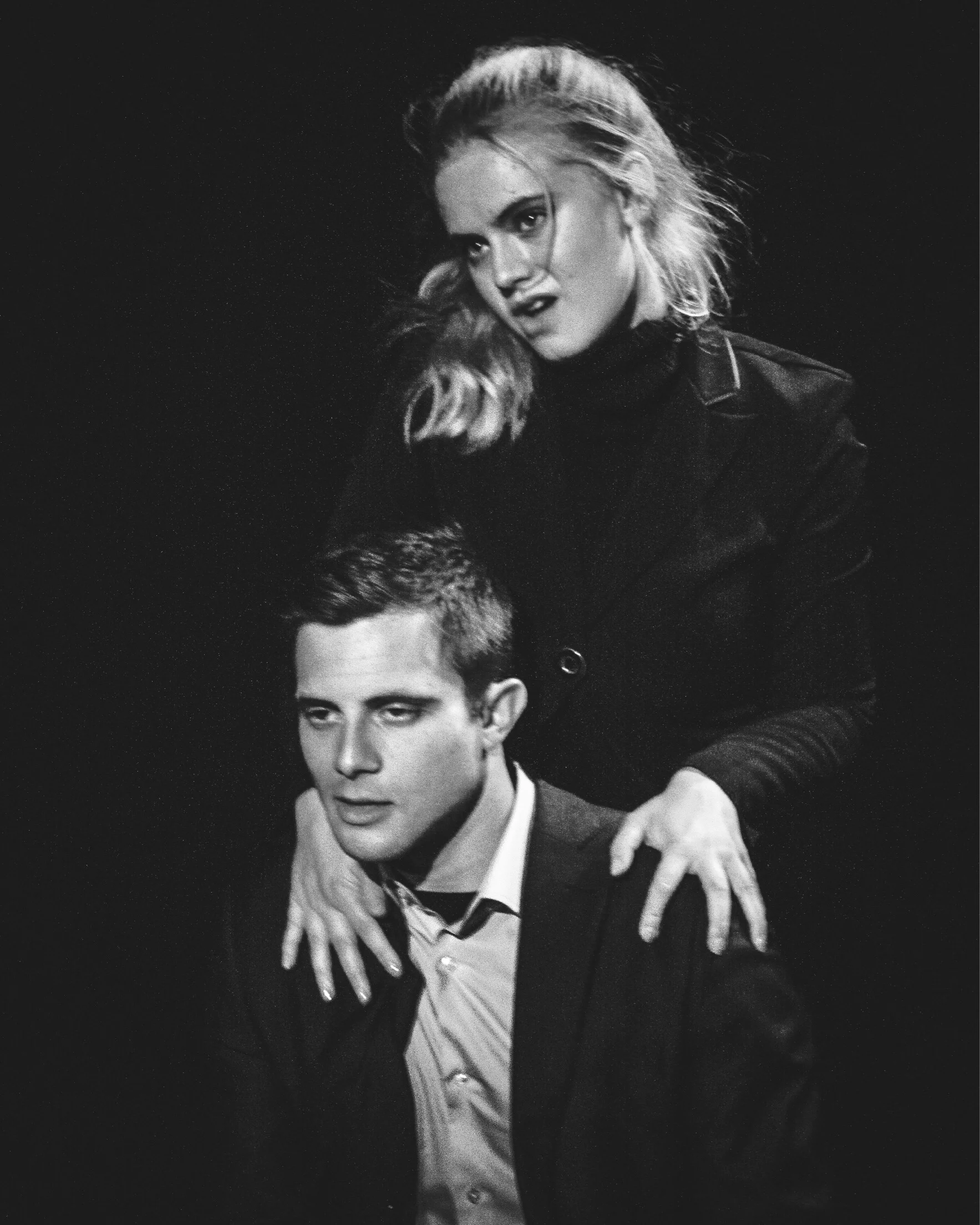Ellie Gossage (standing) as Philly and Richard Wingert as Henry in DEAD BRAINS by Erik Champney. Photo by Bryan Cash.