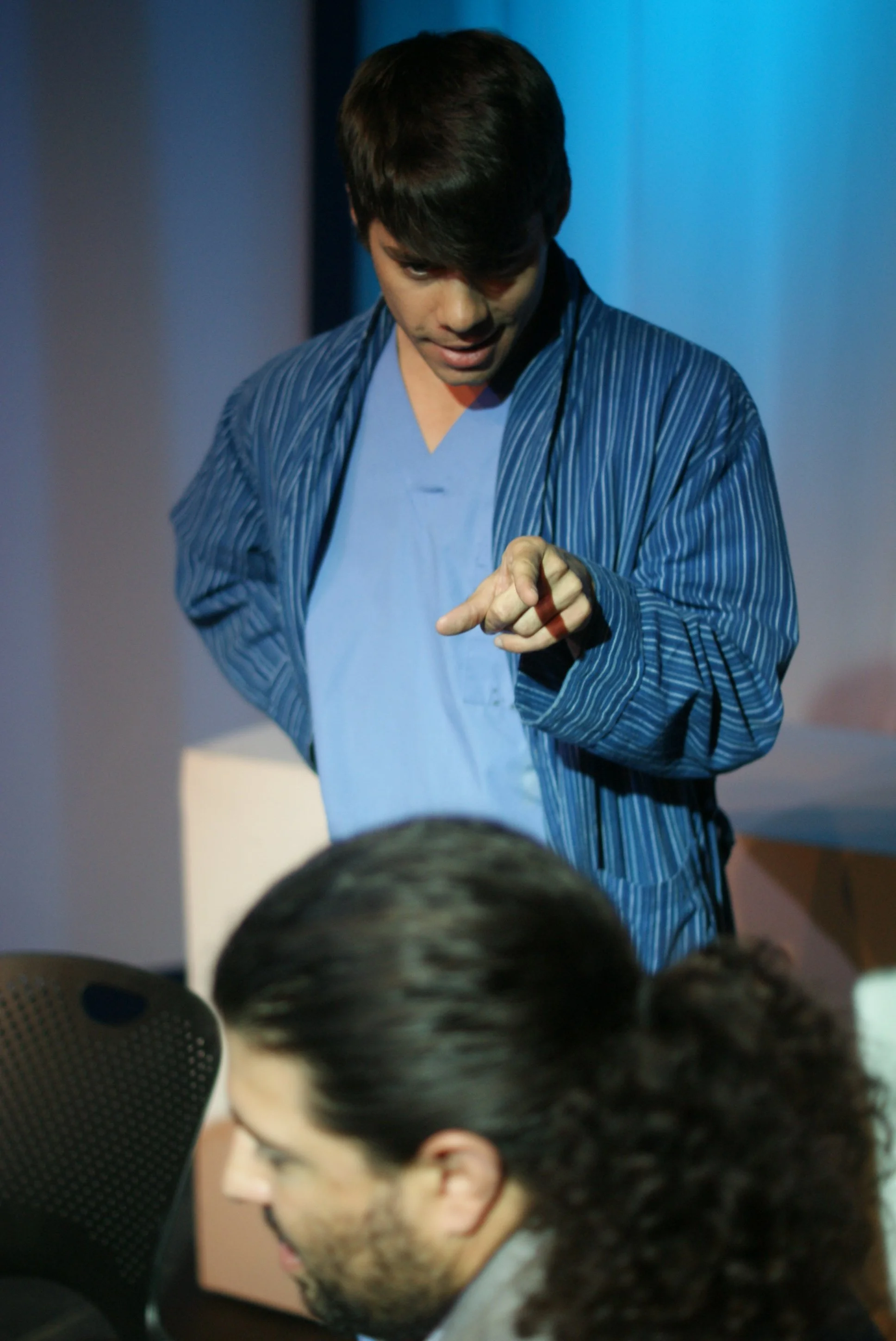 MadLab Theatre (Columbus, OH): Chad Hewitt (standing) and Andy Woodmansee in THE SCREENS by Erik Champney. Photo by Andy Batt.