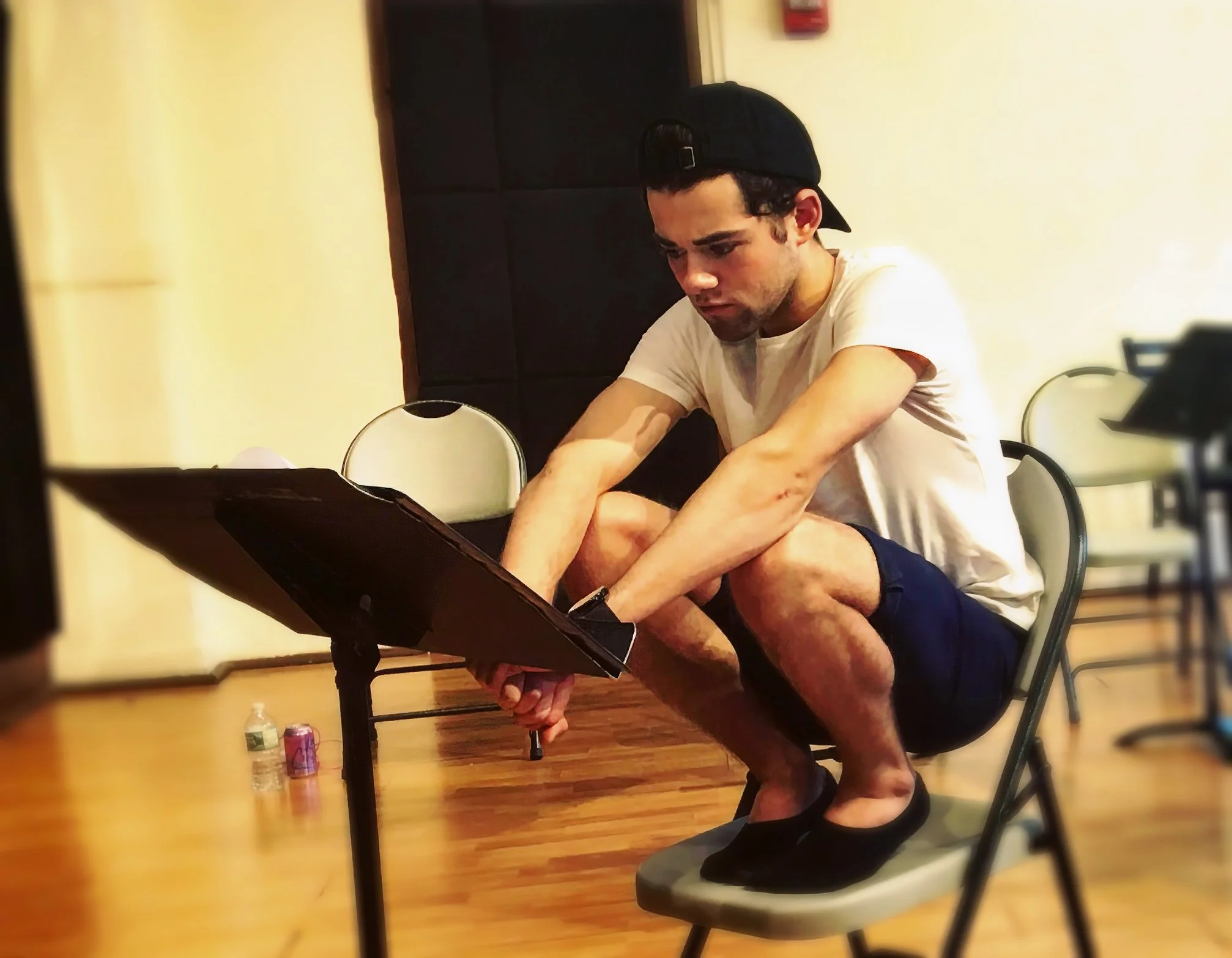 Staged Reading/Planet Connections (New York, NY): Misha Osherovich as Georgie in rehearsal for PANGAEA by Erik Champney.