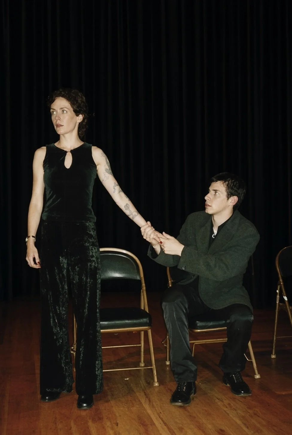 Bay Area Playwrights Festival (San Francisco, CA): Stacey Jackson (standing) as Philly and Brian Erlich as Henry in DEAD BRAINS by Erik Champney. 