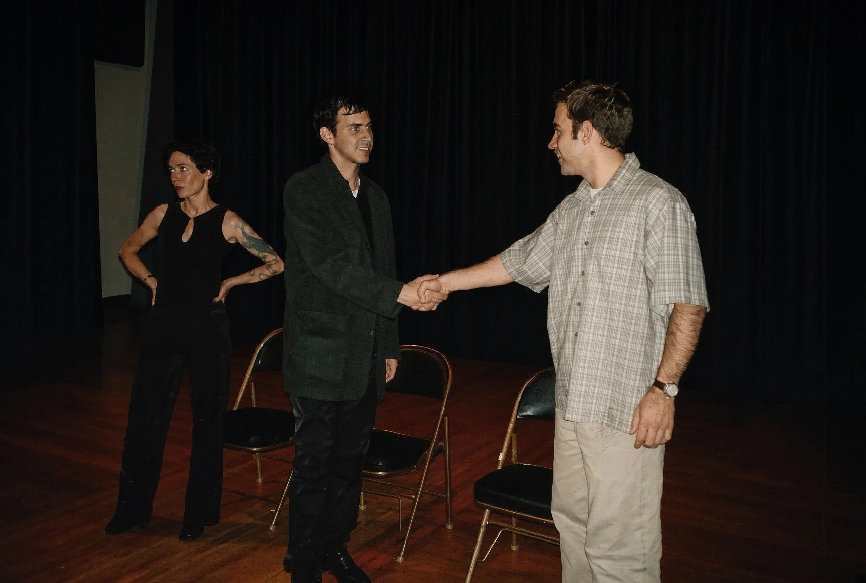 Bay Area Playwrights Festival (San Francisco, CA): Stacey Jackson (left) as Philly, Brian Erlich as Henry, and Kenny Shults as Corey in DEAD BRAINS by Erik Champney. 