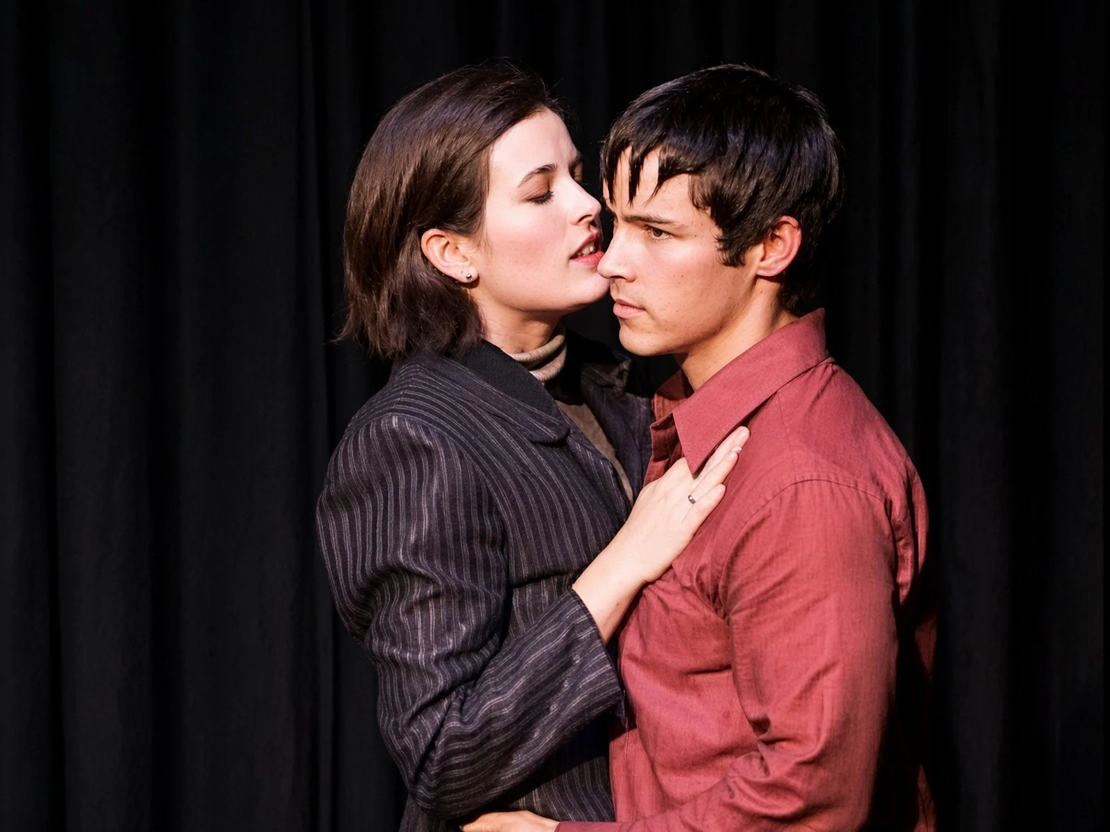 Emily Vise McBride (L) as Philly and David Hogan as Henry in DEAD BRAINS by Erik Champney.