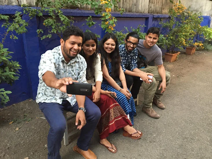 Fine Art Awardees, Diptej Vernekar, Tullika MS, Moumita Das, Sanket Jadia and Tapan Mohrana take a selfie before the evening's program. 