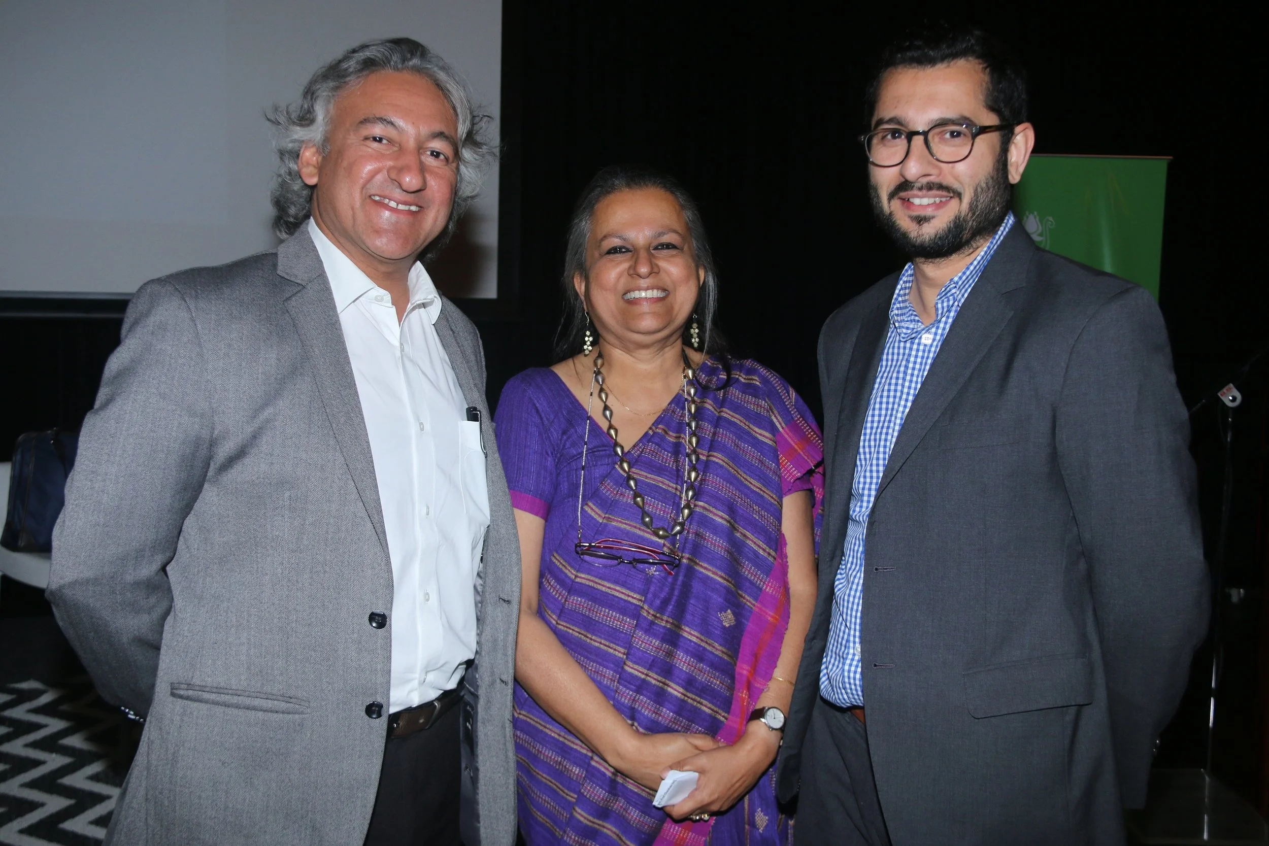 Anupam Sah and Mortimer Chatterjee with Amita Malkani. 