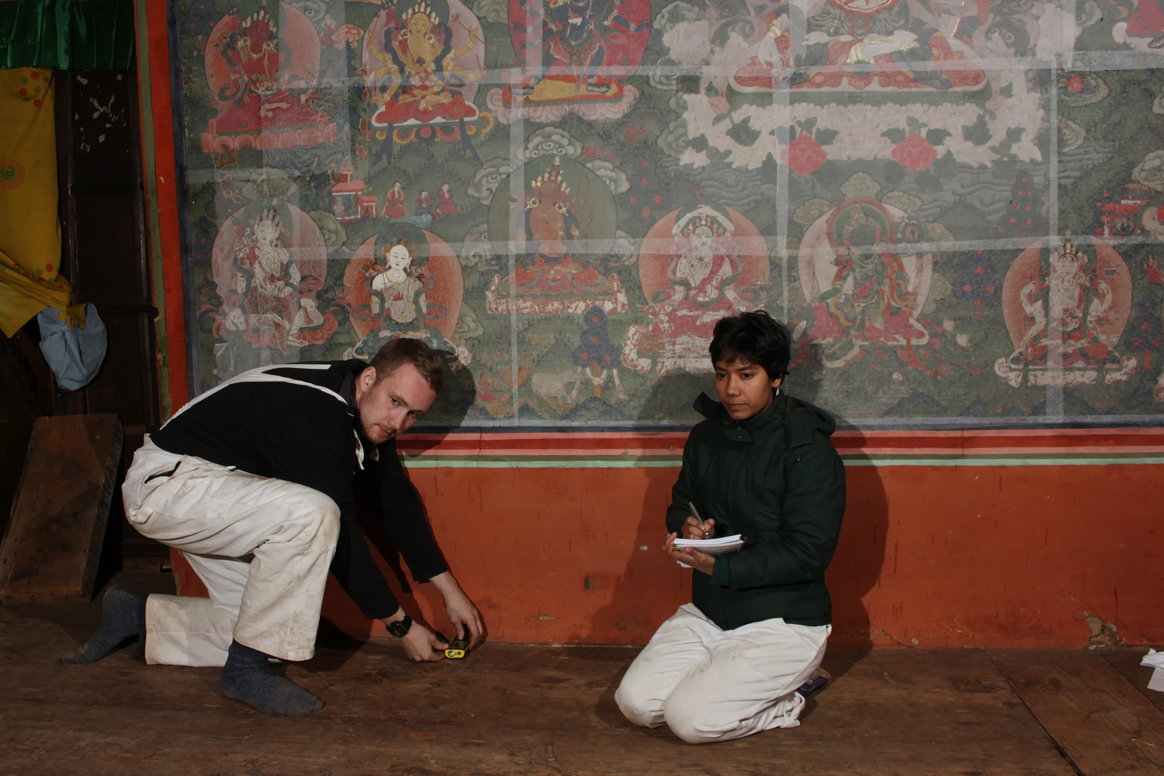 Measuring surface ares at the Tango Monastery, Bhutan 