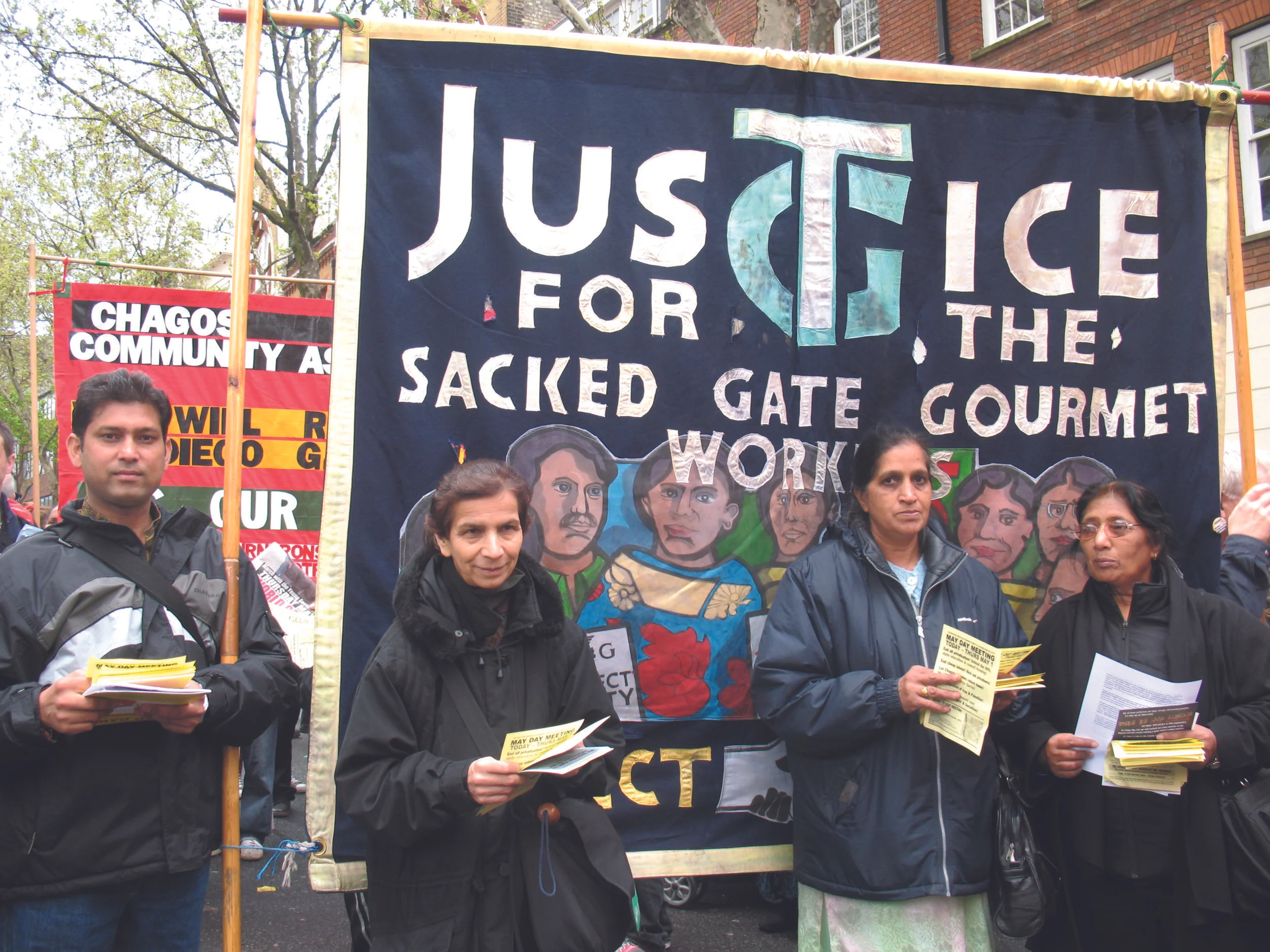 Sacked Gate Gourmet workers, May Day rally, London, 2008 © Sundari Anitha