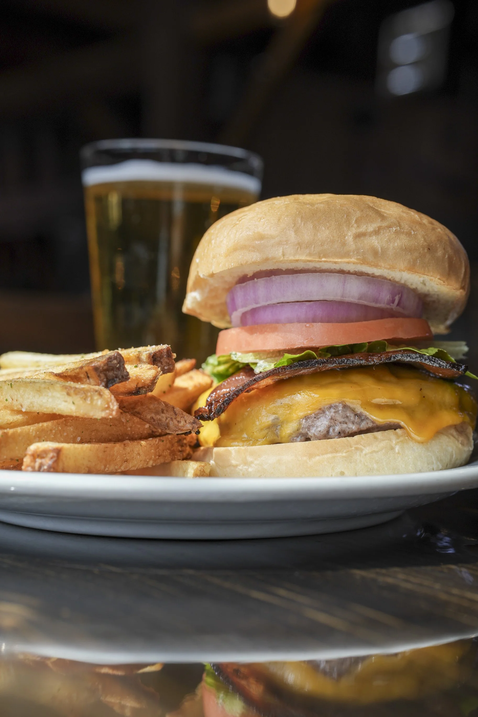 Old Barn Burger with cottage bacon, cheddar, lettuce, tomato and onion at Old Barn Restaurant near Lanesboro and Preston, Minnesota