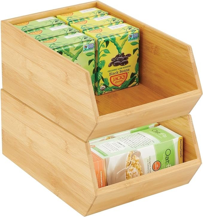 mDesign Bamboo Stackable Food Storage Organization Bin