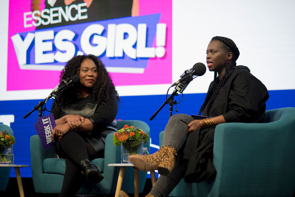 Charli Penn and Yolanda Sangweni presenting on stage