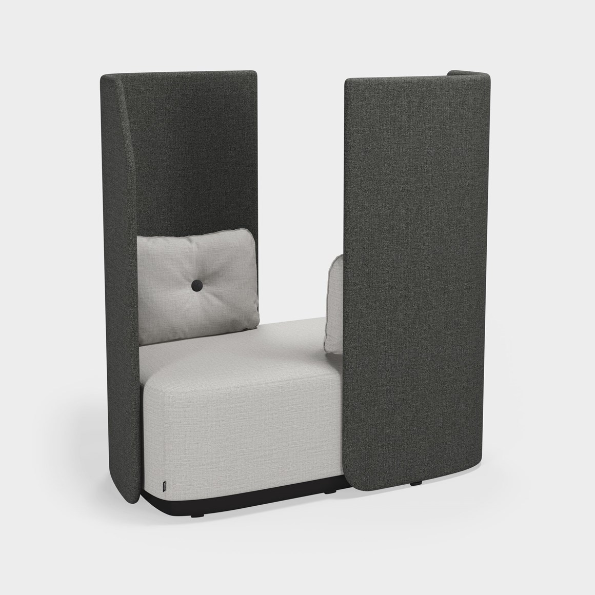 LOVE SEAT - LOW OR HIGH BACK Love seat is an easy chair for two with an exciting expression and functionality. Two seating surfaces encourage interaction and dialogue, and are available with low back for openness or high back for privacy.