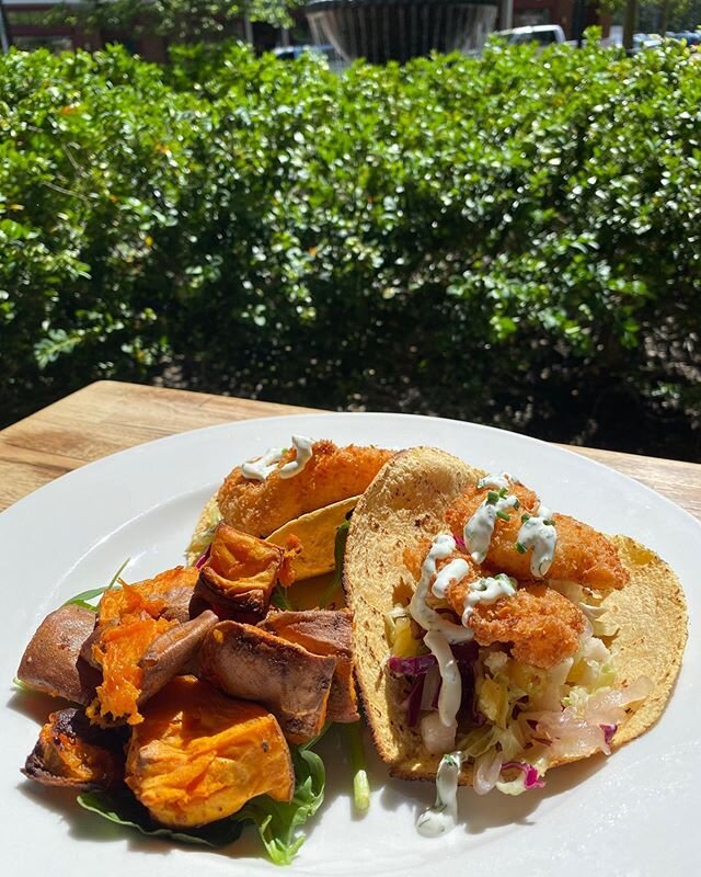 Tonight&rsquo;s special: 2 coconut shrimp tacos with a grilled pineapple slaw and cilantro lime creme served with roasted sweet potatoes for $14. Open until 9 for reservations and until 8 for takeout!