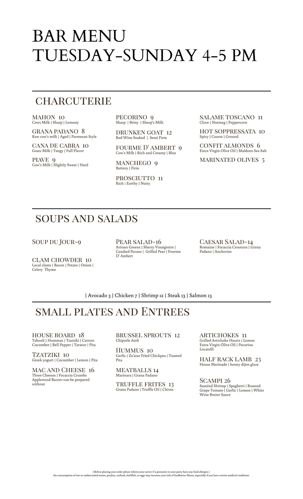 4-5 pm Bar Menu — Trevi Cafe | Wine Bar