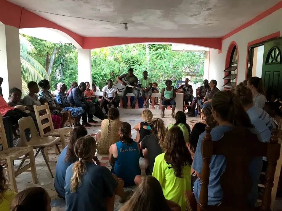 Worship at Damou Mission House Balcony. 