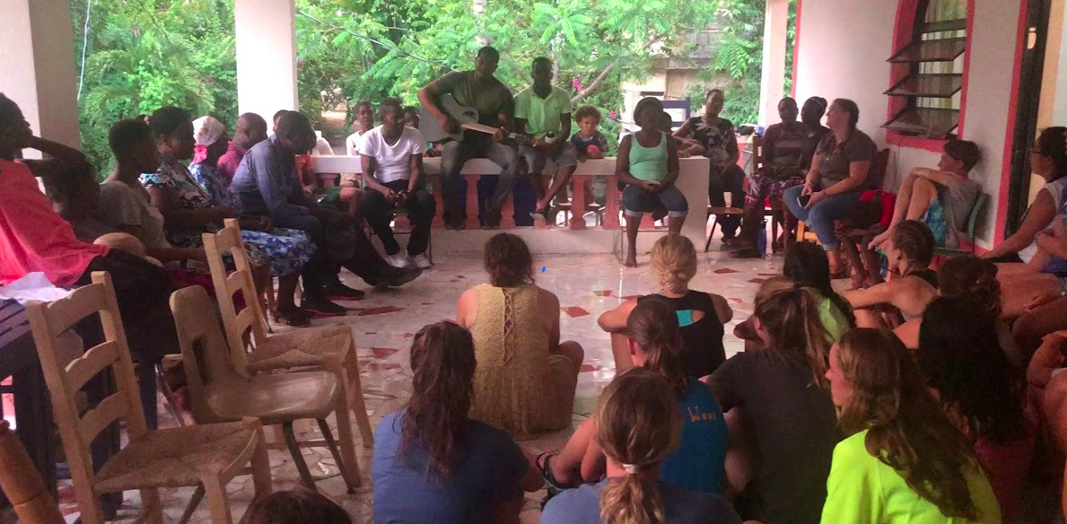 Worship service on the balcony with the Haiti Team 2018