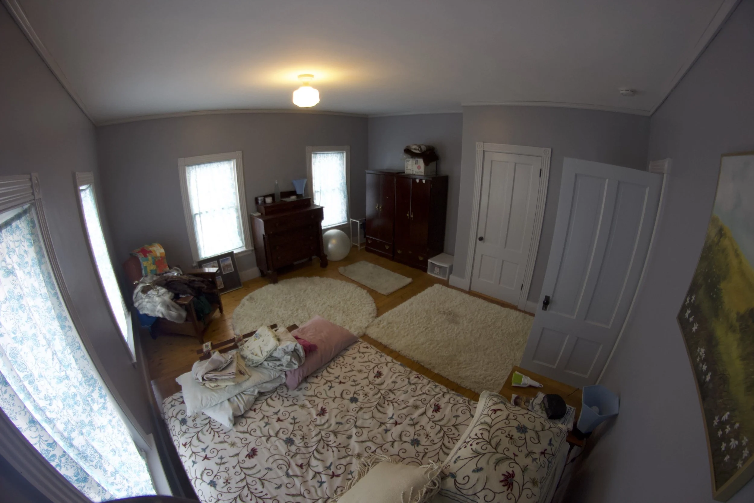 Interior painting, bedroom, after picture. Finished. Trim+walls