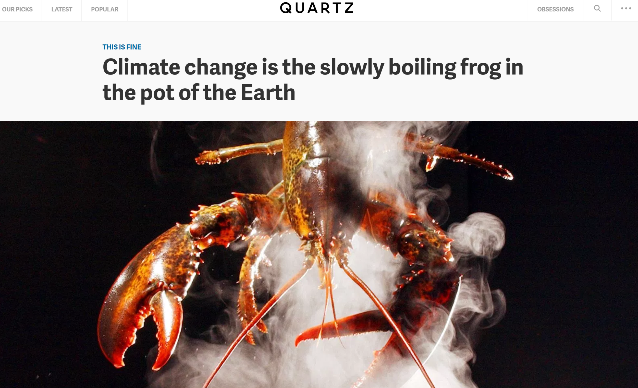Quartz: Climate change is the slowly boiling frog in the pot of the Earth