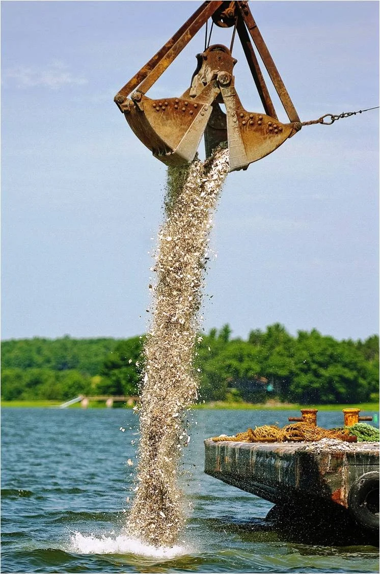 Oyster shell is deposited back into Great Bay.