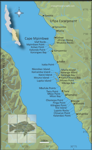 Kipili and Mvuna Island map.