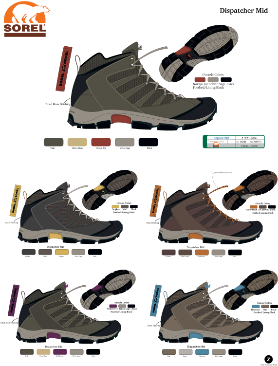 Sorel Men's and women's hiking boot colors.