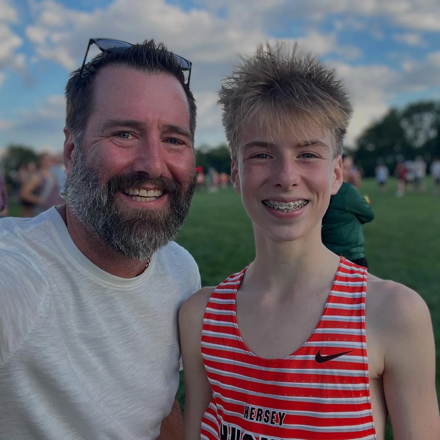 First high school XC meet in the books for Ethan! The hard work over the summer paid off as he took off over two minutes a mile from last fall. Oh - and he caught those last two runners at the finish! 

The Huskies @herseyxctf ran tough tonight with 
