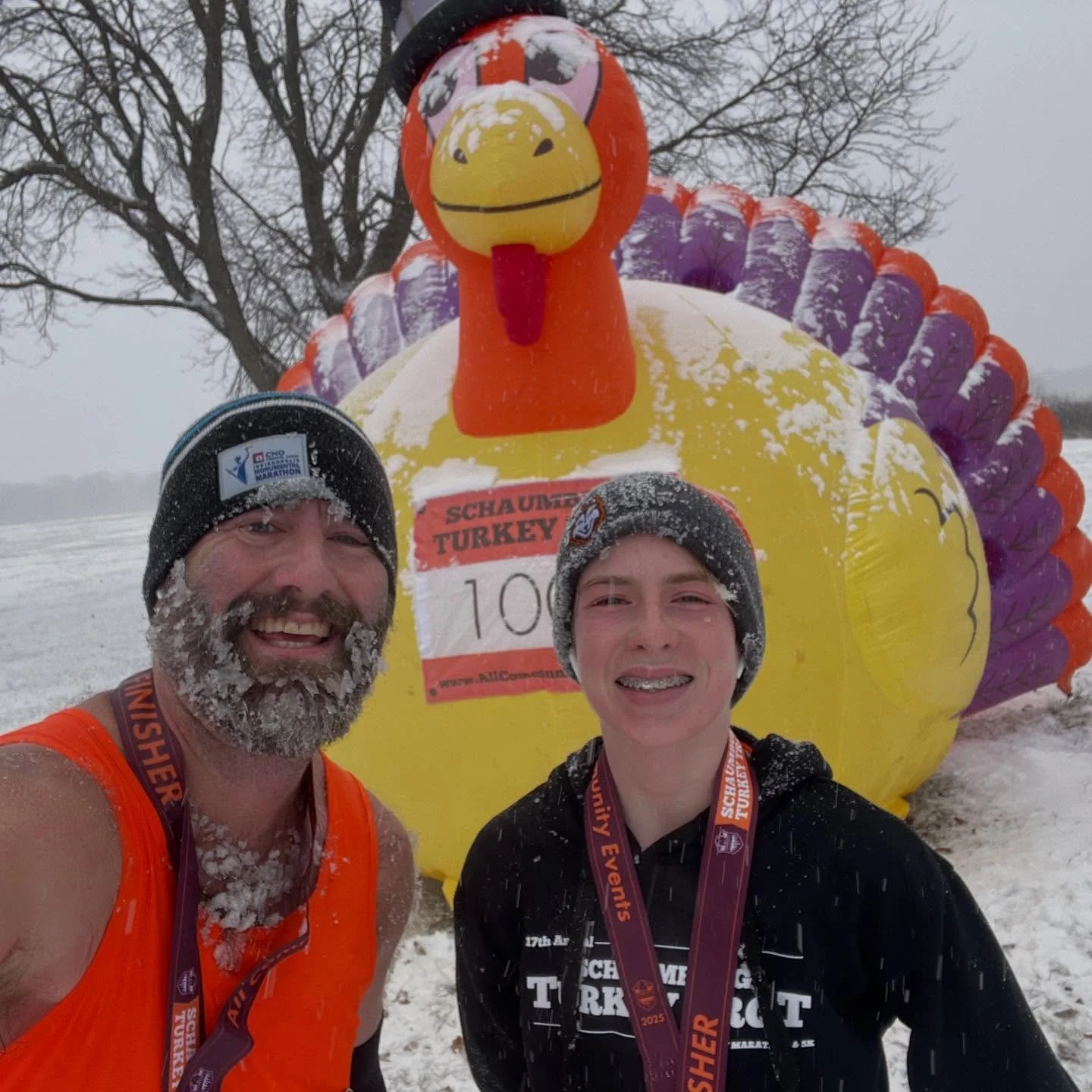 We came (so did Jill), we ran (although Ethan ran faster), we slipped and sliced (and wiped out a few times) - b/c it snowed (a LOT - I mean, we are in a winter storm warning) - but we had fun!

Ethan&rsquo;s first half = 1:43:49 (7:55 pace), so that