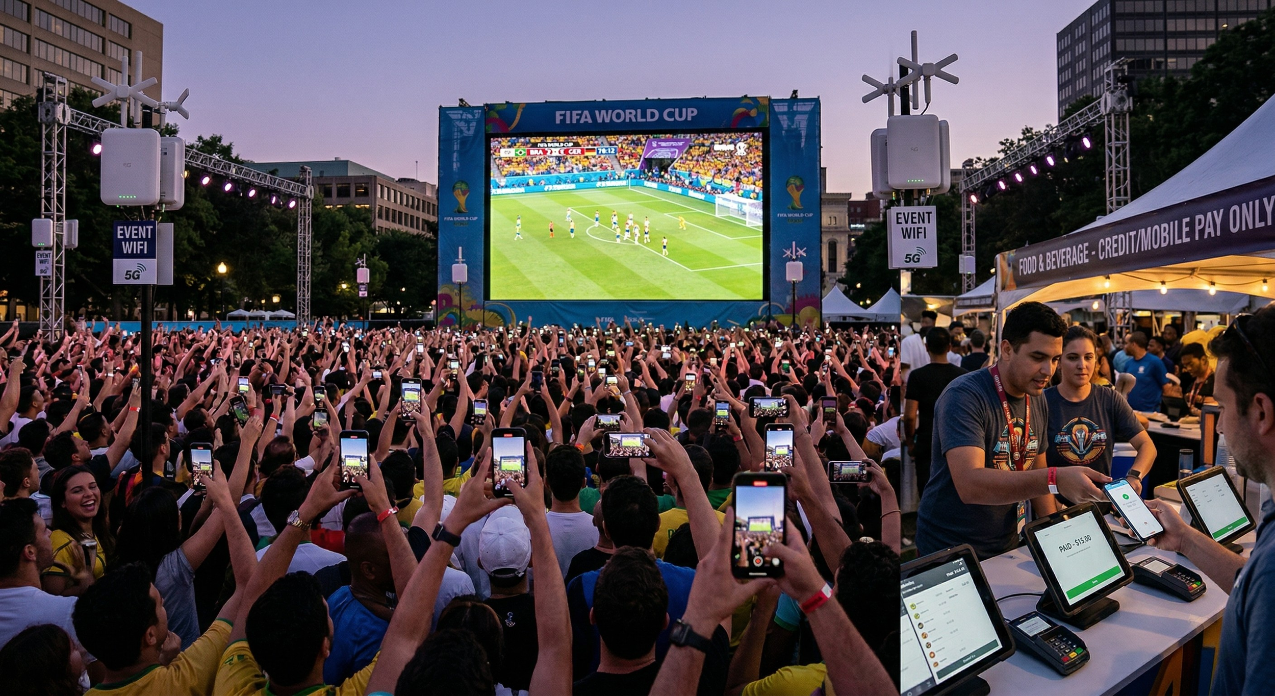 Temporary large area WiFi for FIFA watch party