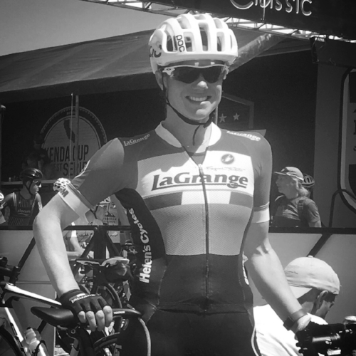Cari is in her first year of racing and thrilled to be a member of La Grange. Cari’s triathlon background and love of climbing make road racing her specialty. She enjoys the new challenges of crits and circuit racing, especially when she can race with her teammates. If Cari is not pedaling on the road, she is playing in the dirt with her mountain bike. Her two proudest cycling achievements are: being a part of the La Grange race team and Winning 4ta Etapa Estatal de Ciclismo Vall e de Guadalupe when La Grange went to race in Ensenada.
