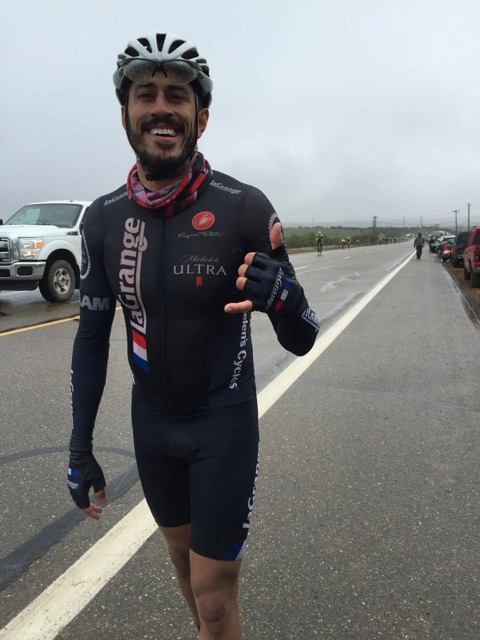 Jonathan Lopez rocking the ascot look. Fashion forward meets function on this day.