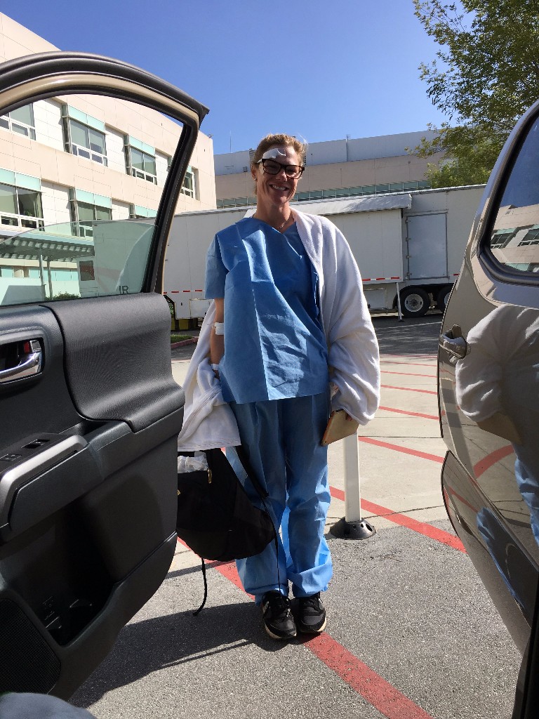 Cari Smulyan took a spill, made a visit to the hospital, but came out OK and smiling.