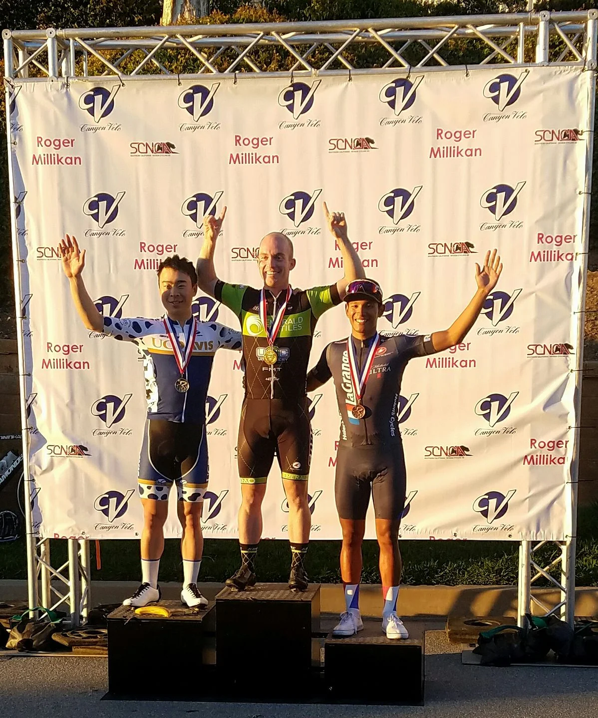 Maykol Hernandez on the podium in the Cat 4 Roger Millikan Memorial Criterium!