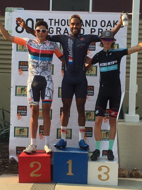 Elijah Baker with the win in the Mens Cat 3 805 Thousand Oaks Criterium, a great race put together my Mike Hecker and our very own Tom FitzGibbon!