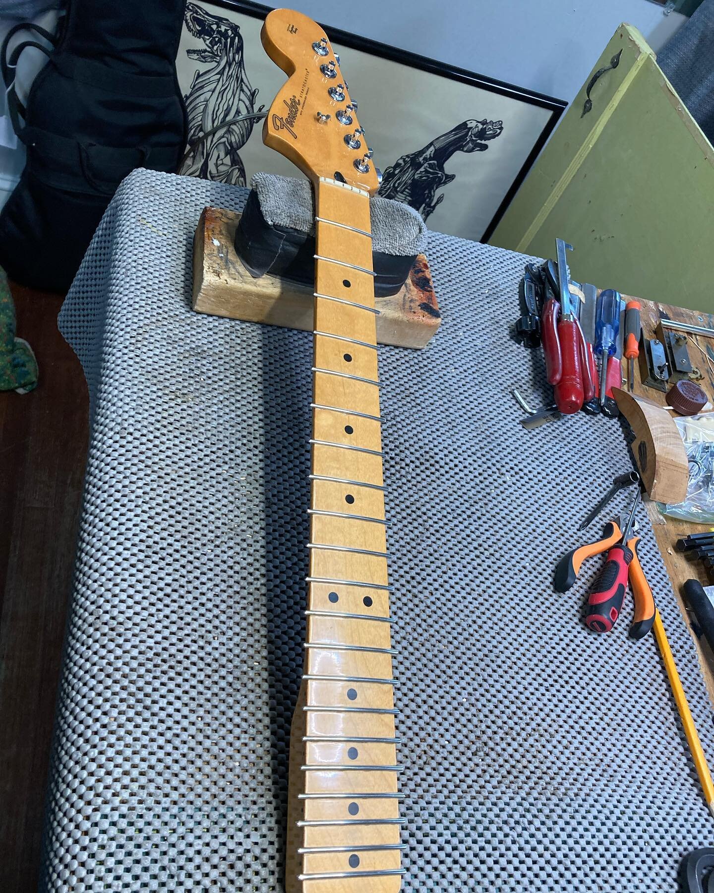 Gonna snip those ends. #guitar #fretjob #fender #stratocaster