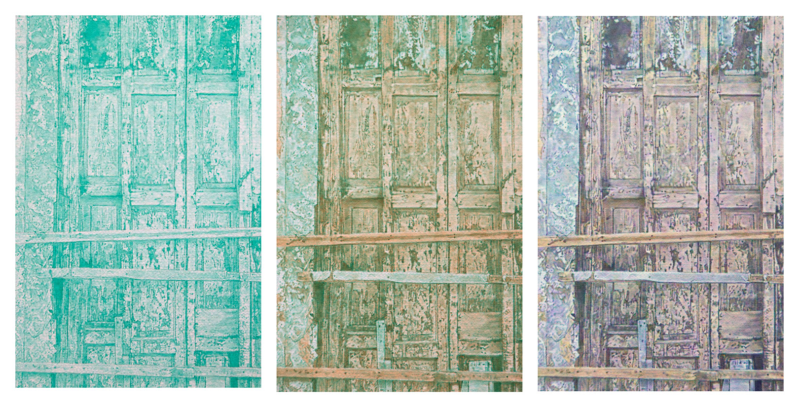 Details of right panel in the three underpainting stages
