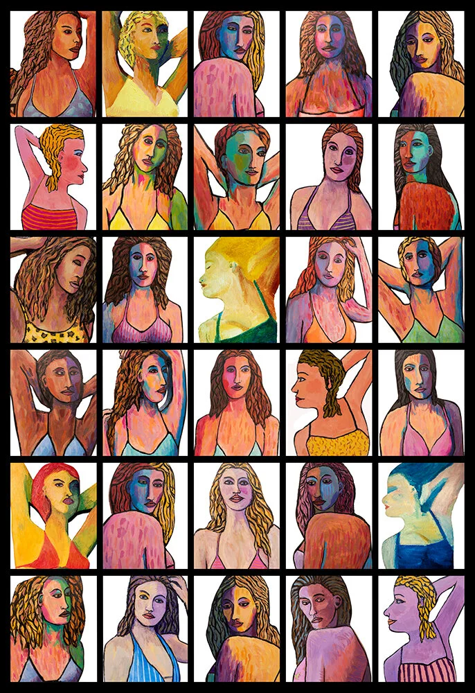 Here are close-ups of many of the faces, made into a limited edition print: 30 Bathers