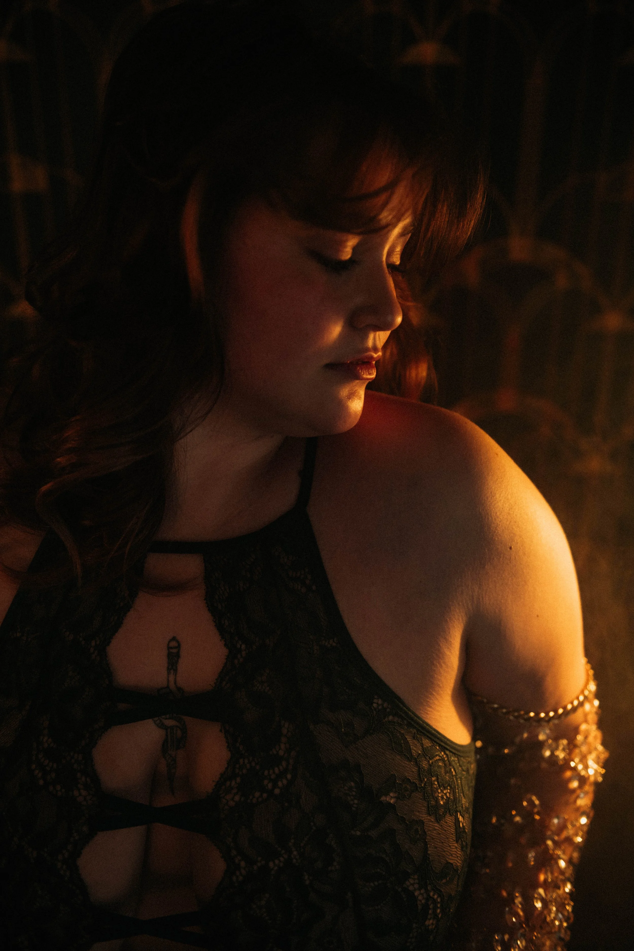 Boudoir portraits photographed in Terre Haute with intentional lighting