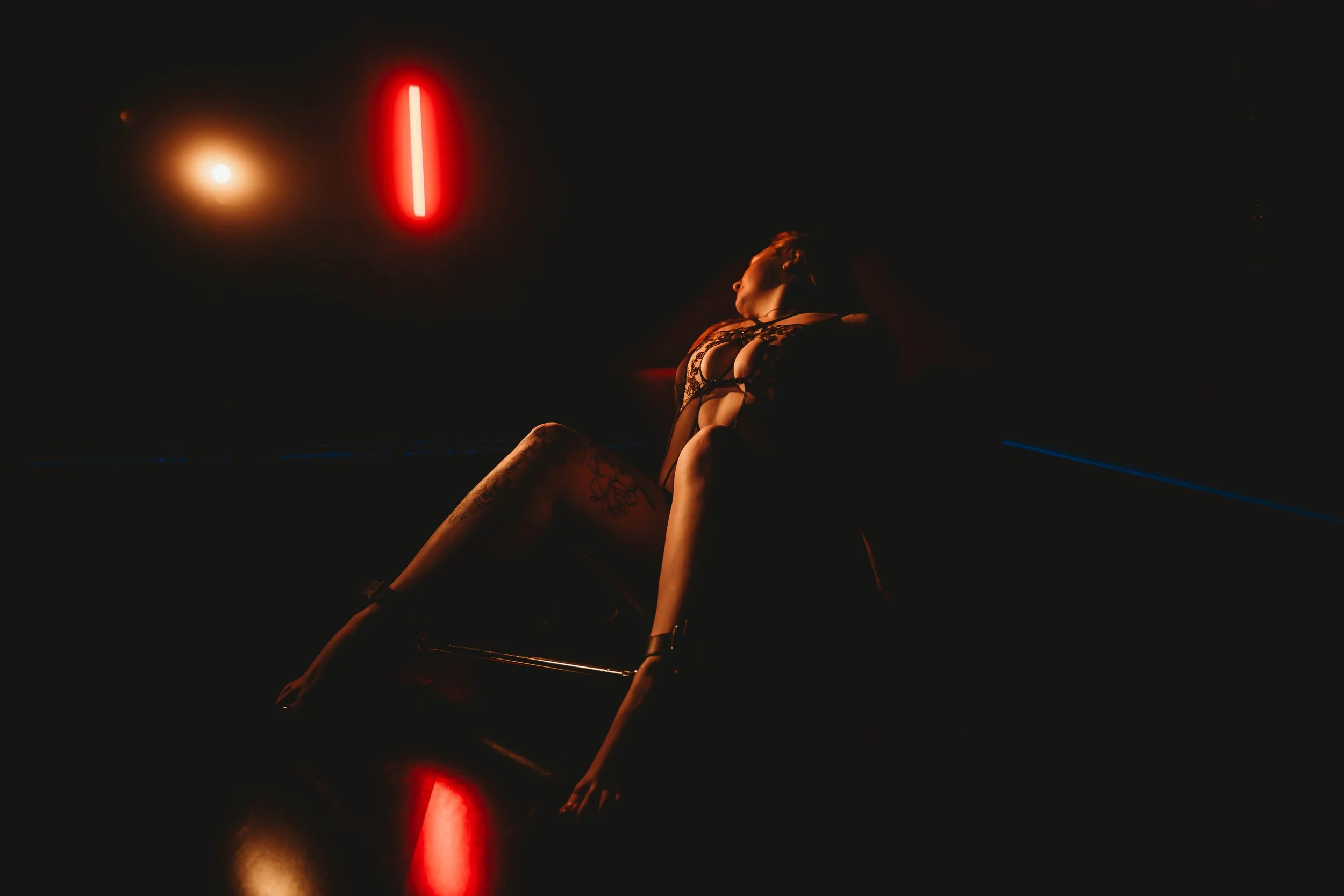 Boudoir photography session with controlled studio lighting in Terre Haute, Indiana