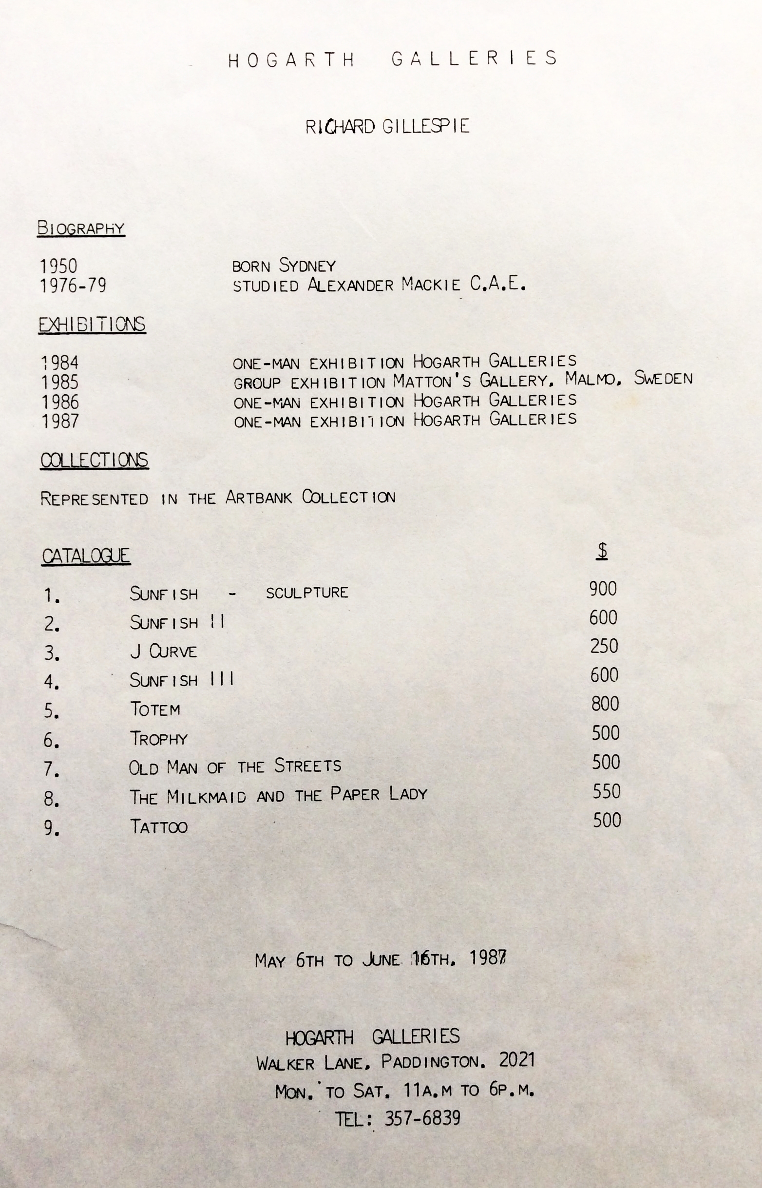 text; trophies [16 may 86], 1986, catalogue, hogarthGalleries