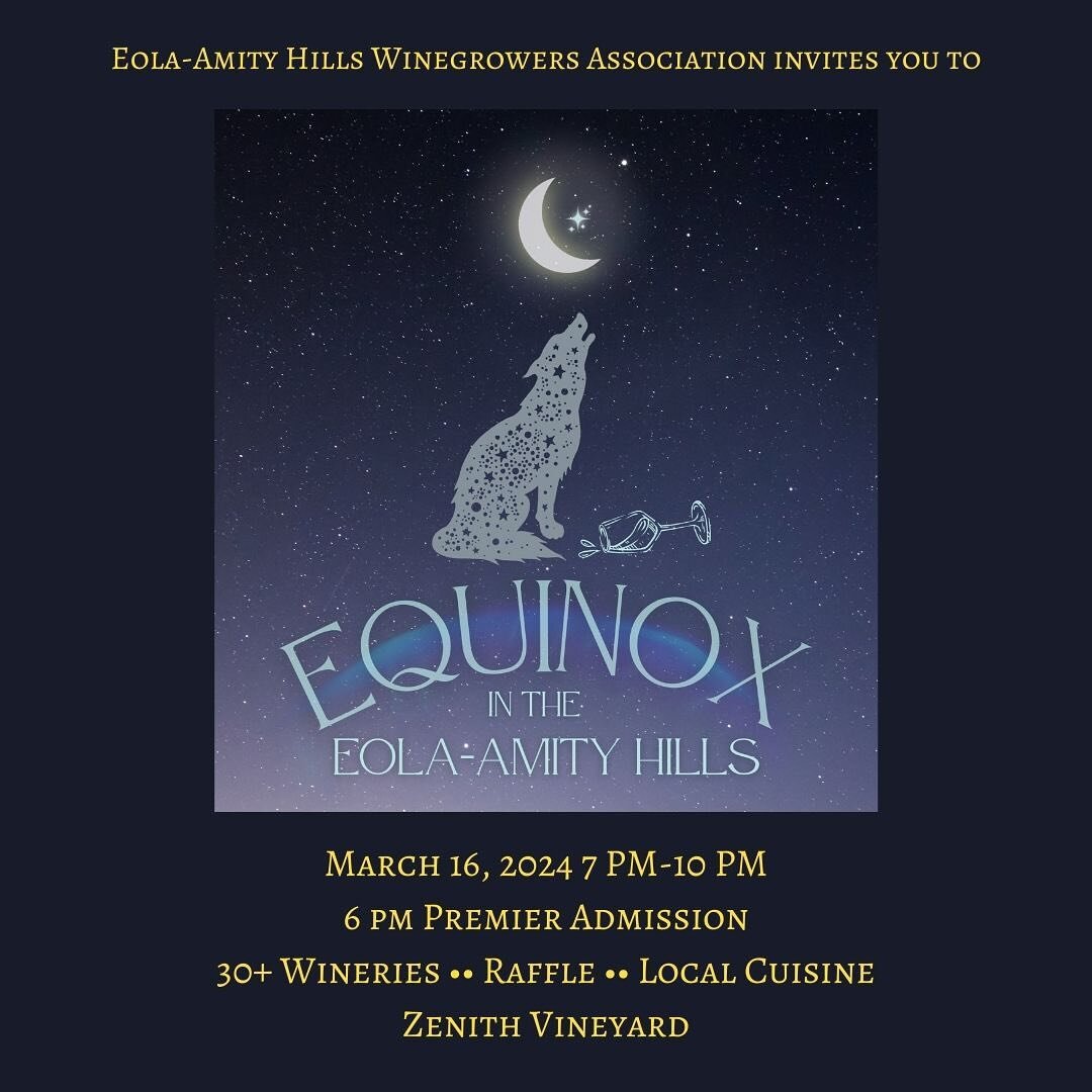 Equinox in the Eola-Amity Hills is back after a decade-long hiatus&mdash;and we&rsquo;ll be there! 🍾✨ Join us for an unforgettable evening of exceptional wine and local cuisine on March 16, 2024 at Zenith Vineyard. 

Immerse yourself in the rich ter