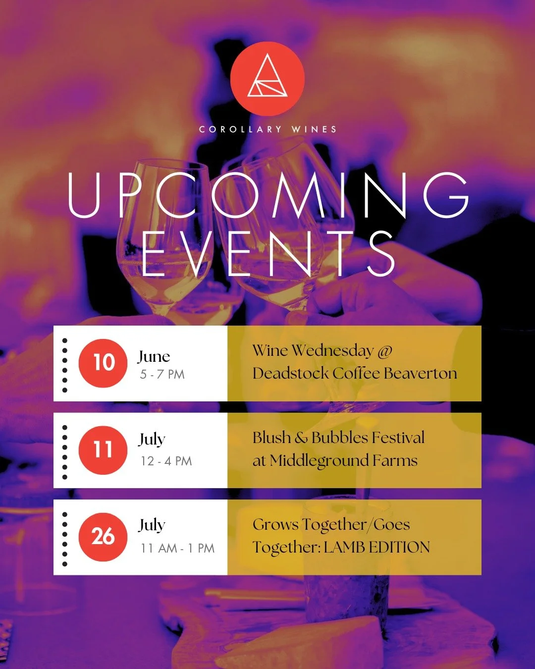 Summer is sparkling. ✨ Here are three places to find us in the coming weeks:

☕ Wine Wednesday at @deadstockcoffee 
🌸 Blush &amp; Bubbles Festival at @thekitchenmgf 
🐑 Grows Together / Goes Together: Lamb Edition 

From city pours to farm afternoon