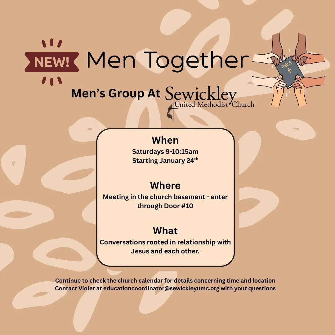 📢 New year, new group. 

Starting this Jan 24, come check out Men Together. Join others for conversations rooted in Jesus and each other. More details in the image!