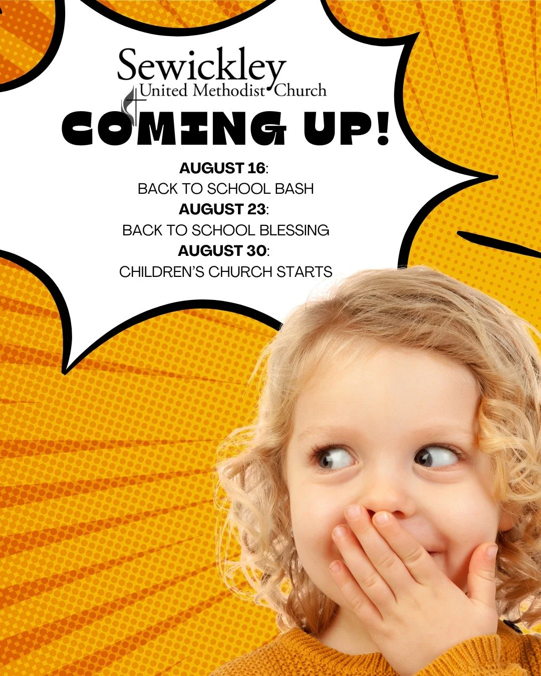 POW! BAM! 💥 Get ready for an action-packed August!

Parents, grab your calendars&mdash;here is your cheat sheet for all things kids happening this month at Sewickley United Methodist Church. As we gear up for a new school season, we want to make sur