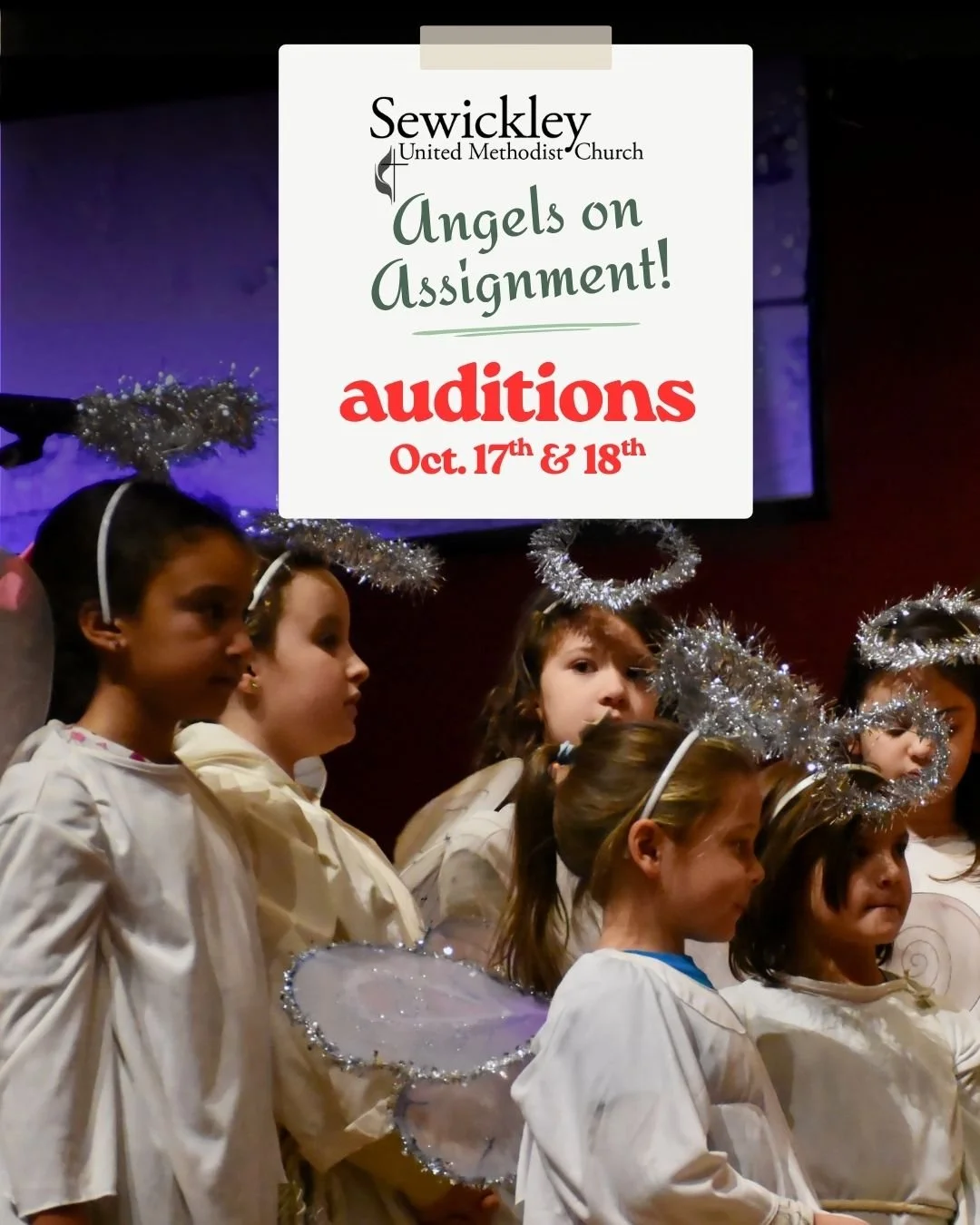 Calling all angels (and a Joseph&mdash;no carpentry skills required!) 🔨

This year&rsquo;s Christmas pageant, Angels on Assignment, needs you! We are casting 15 speaking roles&mdash;including Mary, Joseph, Shepherds, Wise People, and our Narrator&md
