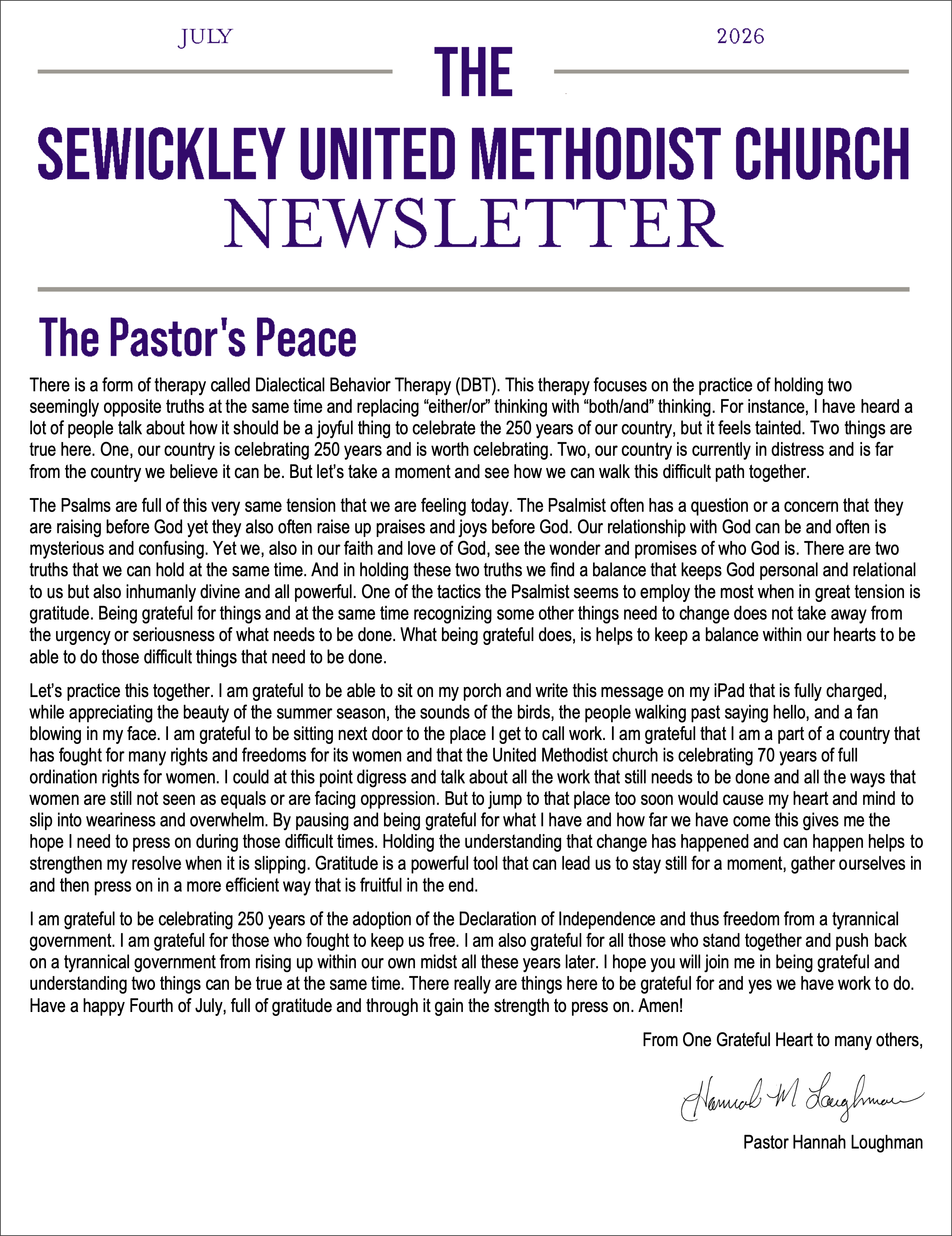 July 2026 Newsletter