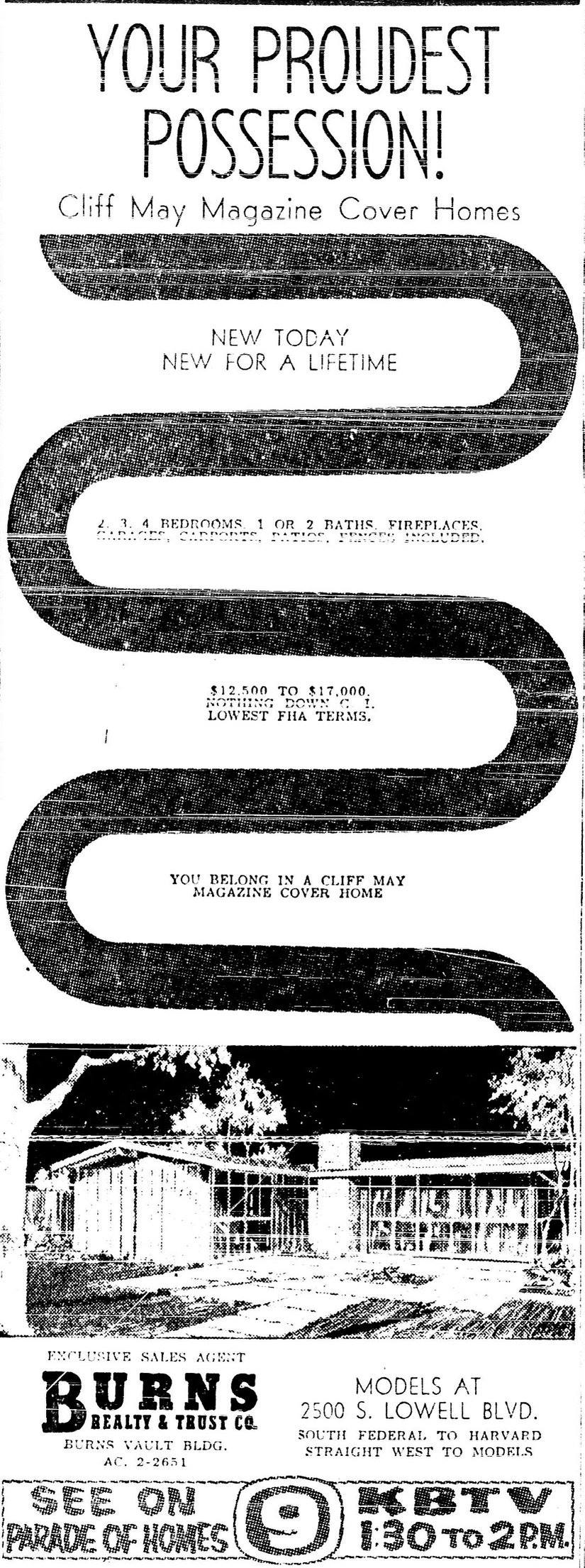 From The Denver Post, March 6, 1955; Page 25C. Source: H arvey Park Modern .