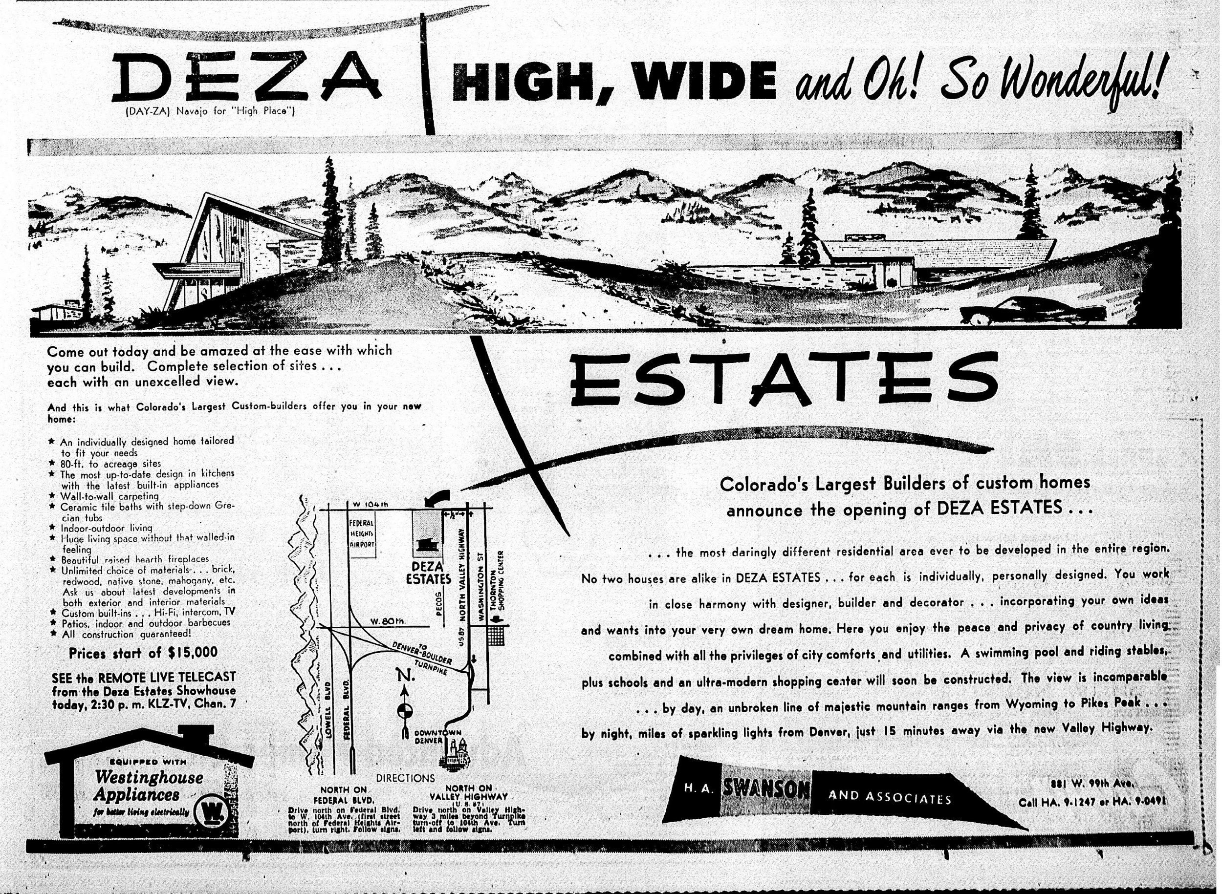 1950s Marketing Materials for Deza Estates. Courtesy of Northglenn Historic Preservation Commission .