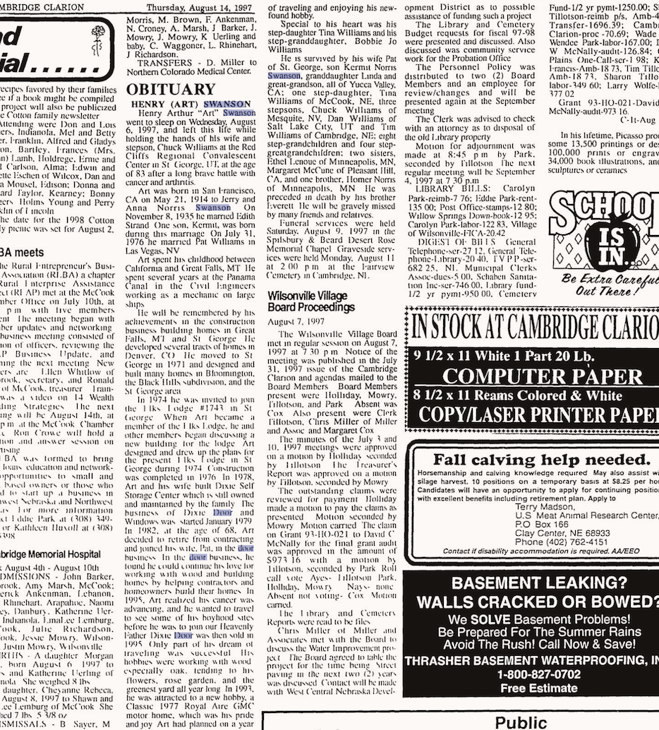 Nebraska Cambridge Clarion | Thursday, August 14, 1997